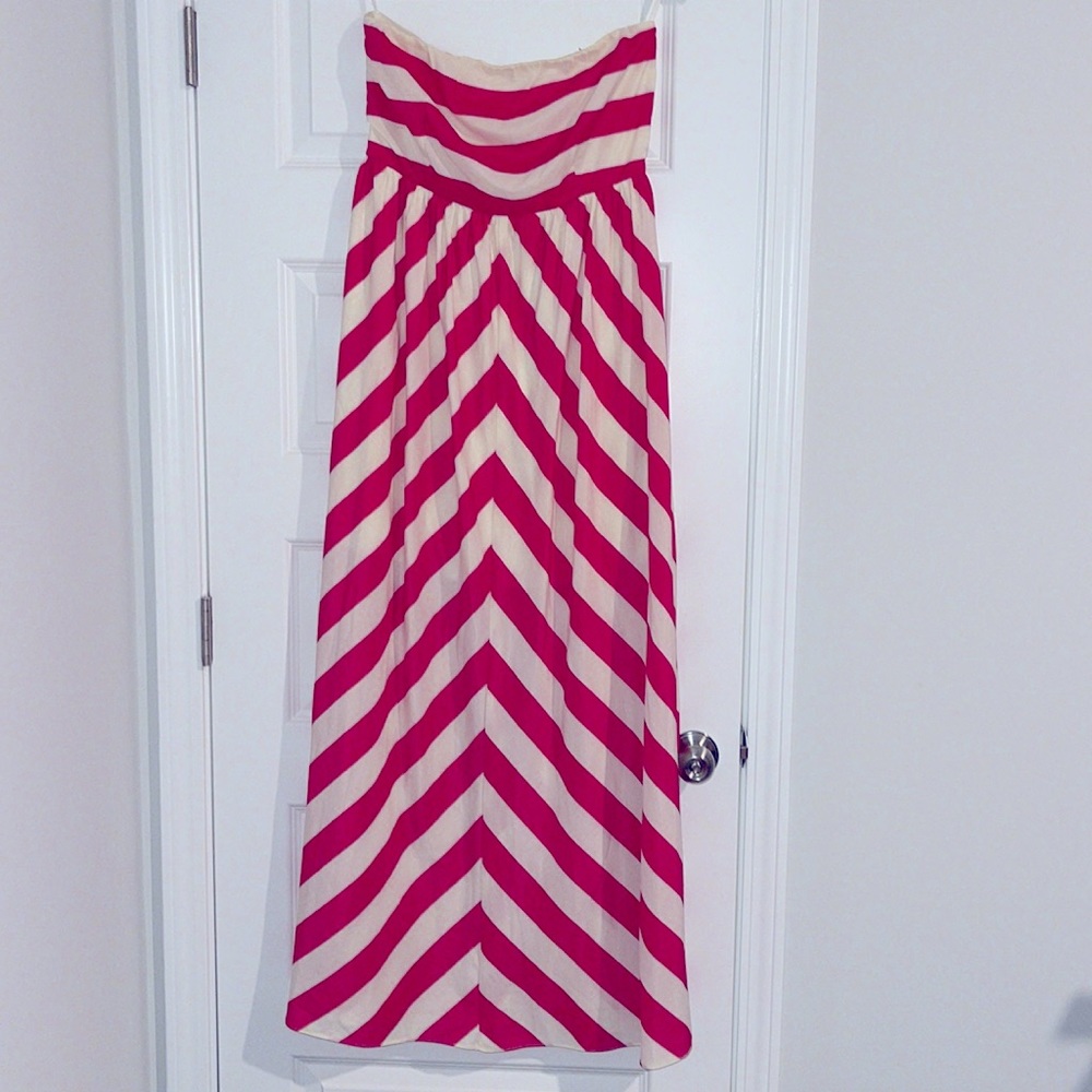 Hot pink & cream striped maxi dress